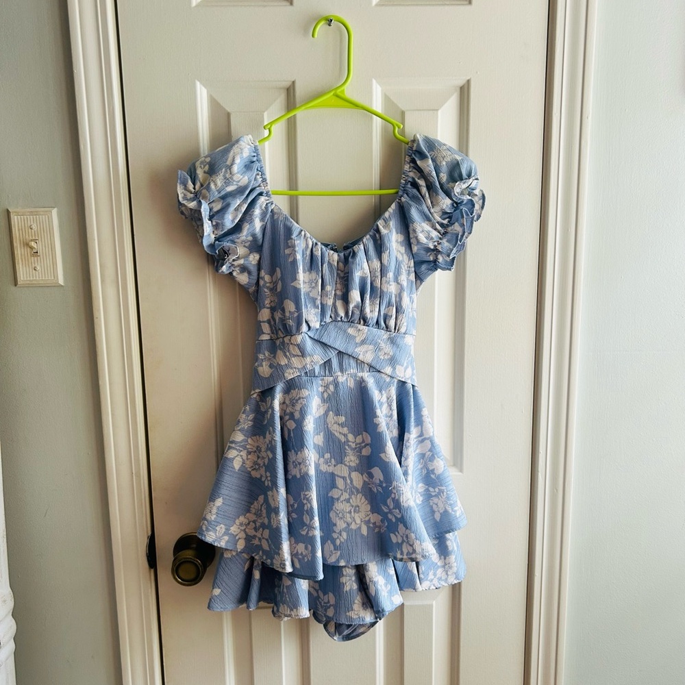 Blue Floral Ruffle Dress